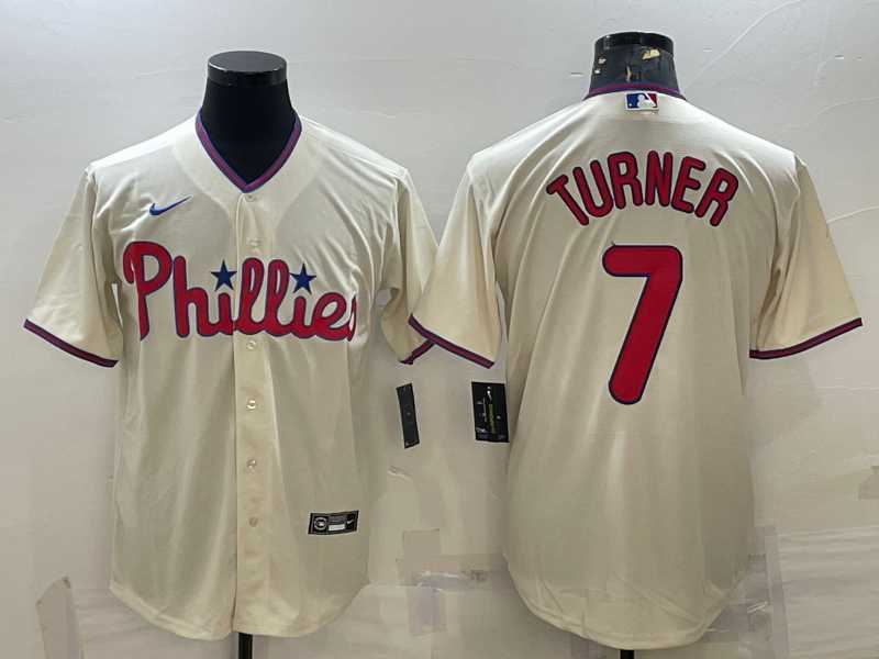 Men%27s Philadelphia Phillies #7 Trea Turner Cream Cool Base Stitched Baseball Jersey->mlb womens jerseys->MLB Jersey